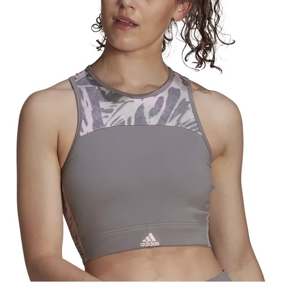 Adidas Women's AeroReady Gray and Pink Sports Bra - Picture 1 of 9